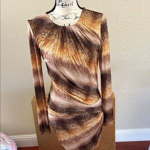 Torn by Ronny Kobo Brown and Tan Snake Print Dress
